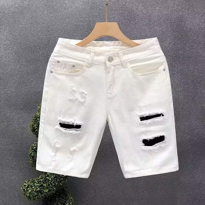 Men's Clothing 2025 Summer Thin Distressed Ripped Denim Shorts Men's Fashion Brand Loose Straight Five Point Japanese Retro Mid Length Pants_mkmklike.com