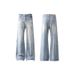 Vintage Light Blue Distressed Flared Jeans For Men - High Waist Wide Leg Denim Pants With Whisker Wash & Comfort Fit_mkmklike.com