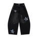 Unique Star Design Washed Denim Scimitar Pants Men's Trendy Brand High Street Vintage Punk Loose Wide-Leg Trousers_mkmklike.com