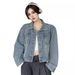 Aiyixuan Short Denim Jacket, Women's Early Autumn New Design, Slimming Long Sleeved Jacket Top_mkmklike.com
