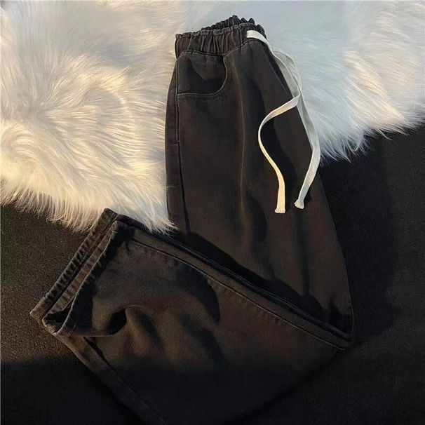Men's Clothing Light Colored Wide Leg Jeans High Waisted Slimming Straight Leg Loose Fit Elastic Waist Trendy Long Pants For Petite Spring Autumn_mkmklike.com