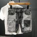 Patchwork Color Denim Shorts Summer Men's Denim Shorts With Multiple Pockets Baggy Ripped Jeans Streetwear Style For Casual Wear_mkmklike.com