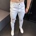 Ripped Skinny Jeans For Men - Trendy Distressed Slim Fit Denim Pants (Cotton Stretch, White/Black, Street Style)_mkmklike.com