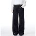"Unisex Vintage Washed Wide Leg Jeans, Retro High Waisted Straight Denim Pants With Curved Hem & Distressed Details, 90s Streetwear Baggy Trousers"_mkmklike.com