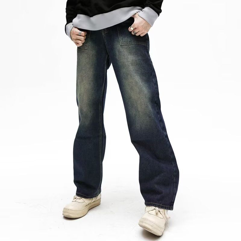 Nordmann American Retro Washed Jeans For Men Loose Straight Workwear Autumn Winter Trendy Brand Cool Versatile Casual Pants_mkmklike.com