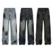 Men's Clothing High Street Washed Distressed Graffiti Rhinestone Jeans Unisex Fashion Brand Loose Wide Leg Straight Trousers_mkmklike.com