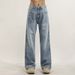 Men's Vintage Light Wash Blue Jeans Flared Trousers, Relaxed Fit Bootcut Denim Pants With Distressed Details, High Waist Wide Leg Streetwear_mkmklike.com