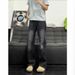 American High Street Vibe High-waisted For Men, Spring Vintage Blue Curved Cut Jeans, Washed Straight-leg Flared Pants_mkmklike.com
