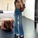 Women's Jeans For Early Autumn, Blue, Stylish And Elegant, 2025 New Vintage High-waisted Wide-leg Straight Flared Pants_mkmklike.com