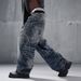 Men's Electric Blue Graffiti Denim Jeans - Oversized Straight Leg With Hand-Painted Artwork (S-3xl) - Streetwear Essential_mkmklike.com
