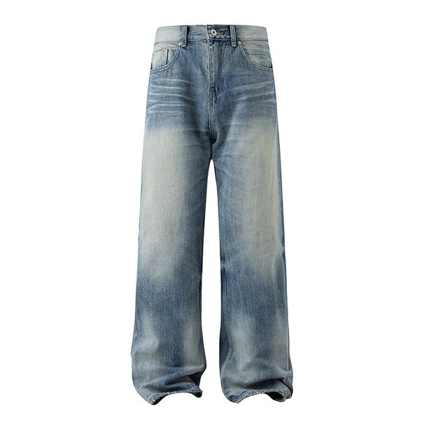 Men's Clothing Men's Straight-Leg Jeans - Vintage Wash Blue Clean Fit Denim Pants_mkmklike.com