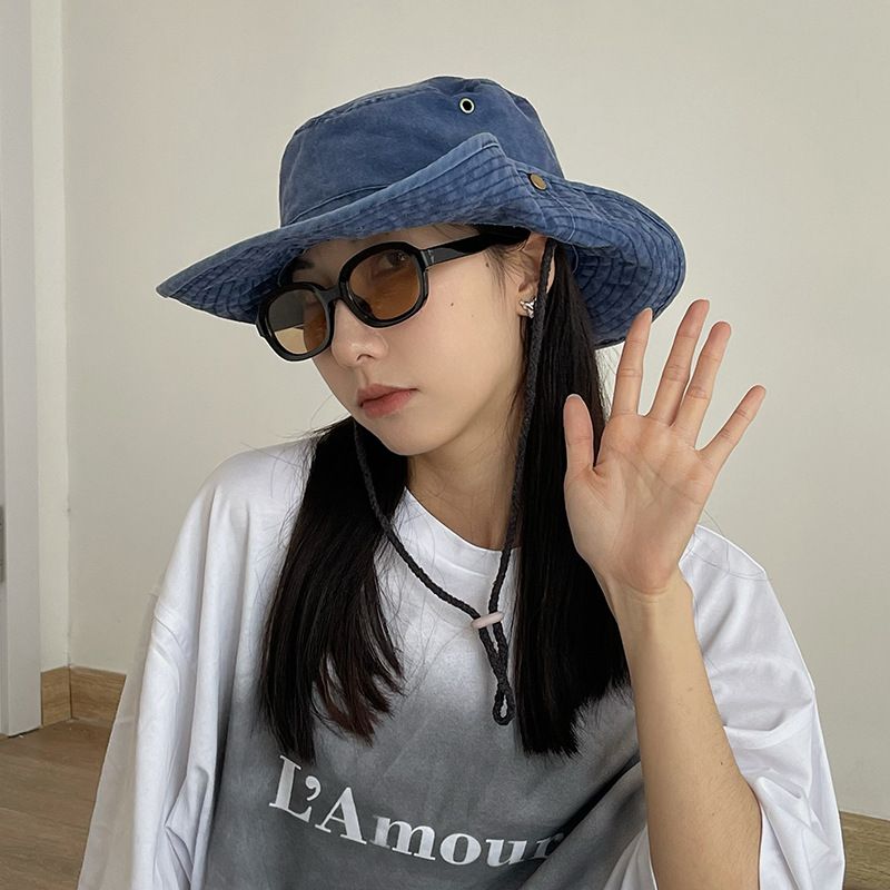 Hot Sale Simple Women Summer Breathable Retro Washed Denim Bucket Hat Panama Jungle Fishing Hats Novelty Men Beach Cap_mkmklike.com