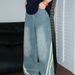 American Retro Washed Striped High Street Splicing Jeans Loose Straight Pants Couple Versatile Casual Trousers_mkmklike.com