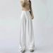 White Wide-leg Jeans For Women, Spring/summer, High-waisted, Pleated, Loose, Slimming, Hip-covering, Drapey,_mkmklike.com