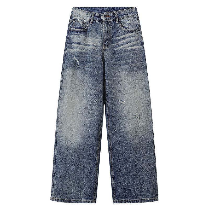 Vintage American Style Washed Straight Leg Jeans For Men & Women - Relaxed Fit Comfortable Cotton Denim Pants All Season_mkmklike.com
