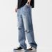 Mode Vintage Jeans Herren Streetwear Zerrissen Lose Hip Hop Loch Hose Lässig Gerade Männliche Kleidung Breite Jeans Hose_mkmklike.com