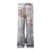 3D Digital Printed Jeans Men's Design Sense Street Trendy Chain Distressed Ink Splash Loose Straight Pants_mkmklike.com