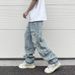 Vintage Washed Distressed Jeans – Straight Cut Men's Denim With Artful Rips (M-3XL, Poly-Cotton Blend, 90s Grunge Revival)_mkmklike.com