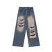 Ripped Jeans Men's Summer Ruffian Handsome American High Street Retro Wide-leg Pants Trendy Brand Loose Straight Casual Trousers_mkmklike.com