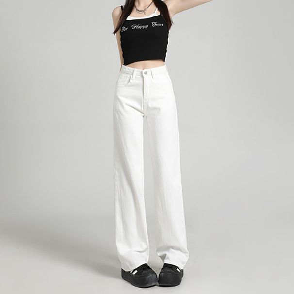 Narrow Straight-leg White Jeans For Women, 2026 Spring/summer, High-waisted, Petite-friendly, Slimming, Wide-leg,_mkmklike.com