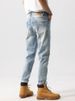 Women's Cropped Ripped Jeans Elastic Waist Loose Fit Korean Style Mid Waist Versatile Harem Style_mkmklike.com