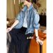 Fashionable Simple Design Sequin Denim Jacket Women, 2026 Spring Autumn New Style, Versatile And Loose-fitting Top For_mkmklike.com