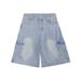 Men's Clothing Washed Light Blue Large Pocket Denim Mid Length Pants Loose Slim Wide Leg Cropped Pants_mkmklike.com