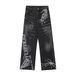 Men's American Retro Washed Distressed Jeans Loose Wide Leg Trousers Niche Style Lightning Pattern_mkmklike.com