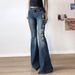Women's Clothing Rose Retro Gradient Vintage Rose Embroidered Low-Rise Flared Jeans – Distressed Wash, Retro Blue, S-L (American Retro Streetwear)_mkmklike.com