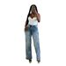 Women's retro washed denim tassel cross hip-hop straight 9-point pants_mkmklike.com