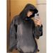 Loom Cross-Border Wholesale European And American Style Loose Trendy Fashion Washed Vintage Denim Jacket Hooded Sweatshirt_mkmklike.com
