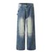 Men's Clothing Heavy Washed Gradient Distressed Jeans Trendy Brand Men's Pocket Workwear Straight Trousers Niche Loose Wide Leg Pants_mkmklike.com