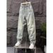 Men's Clothing Retro Washed Embroidered Jeans High Street Trendy Loose Straight Leg Wide Leg Trousers Floor Length_mkmklike.com