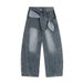 Zipper Patchwork Lace-Up Decorative Scimitar Jeans Men's Street Fashion Vibe Style Niche Loose Wide-Leg Pants_mkmklike.com
