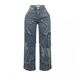 "Edgy Patchwork Jeans With Star Embellishments & Frayed Hem – Vintage Blue Loose Straight Leg Denim For Streetwear"_mkmklike.com