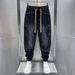 Men's Slim Fit Black Washed Denim Pants - Streetwear Style Tapered Joggers With Multi-Pockets For Casual Outfits_mkmklike.com