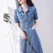 2025 Skirt Lapel Single Breasted Dress For Women, Mid To Long Style, Slimming And Casual Temperament, Denim Thin Style_mkmklike.com