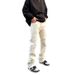 Men's White Distressed Jeans – High Street Straight Leg Ripped Hem Denim Pants (Mid-Rise, Vintage Wash, Light Stretch)_mkmklike.com