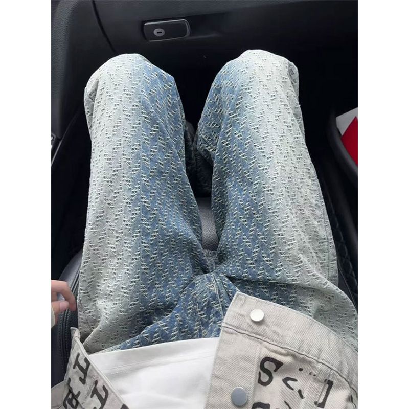 Men's Clothing Blue Gradient Jacquard Jeans Men's Summer American Fashion Brand High End Pants Design Narrow Version Flared Trousers_mkmklike.com