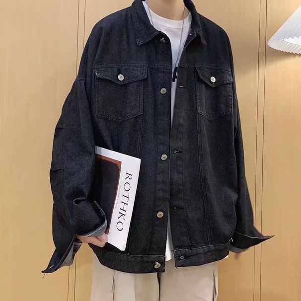 Loom Men's Solid Color Denim Jacket Hong Kong Style Cool Trendy Brand Ins Fashion Spring Autumn Casual Top_mkmklike.com