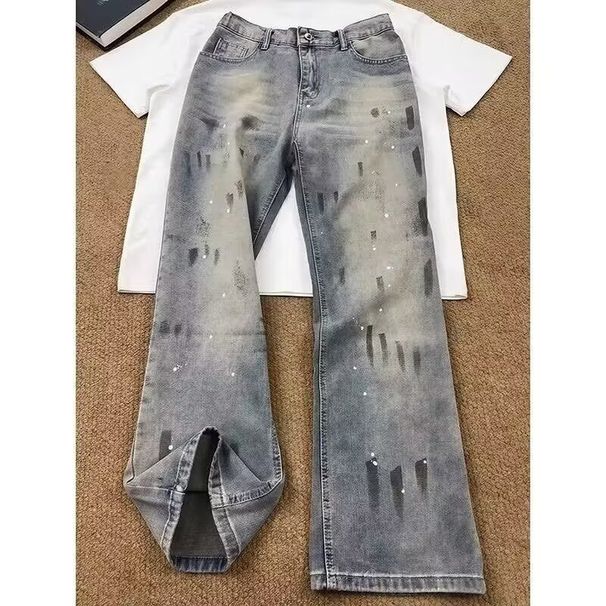 Men's Clothing Men's Trendy Washed Distressed Curved Jeans Loose Fit Versatile Long Pants Spring Autumn Street Style Clean Fit_mkmklike.com