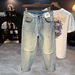 Men's Light Blue Distressed Jeans - Loose Fit Slim Tapered Denim Pants - Streetwear Style (EU Sizes 28-38)_mkmklike.com