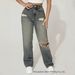 Women's High-Waisted Retro Style Distressed Jeans Wide Leg Straight Leg Slimming Denim Trousers_mkmklike.com