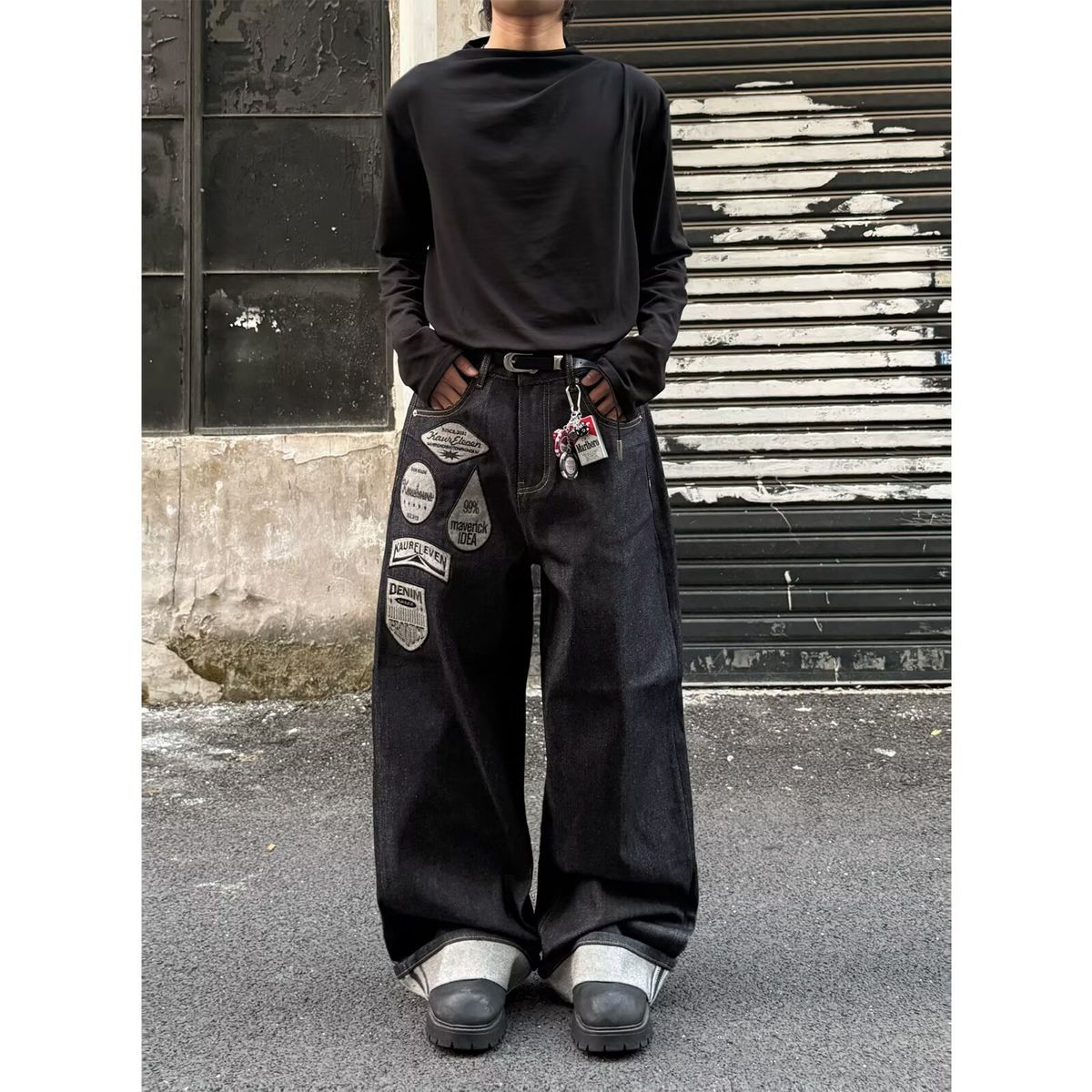 High Street Style Retro Patch Embroidery Design Loose Straight Leg Jeans For Men And Women Cool_mkmklike.com