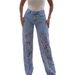 Elegant High-Waisted Wide-Leg Pants With Lace & Denim Trim - Flowy & Flattering For All-Day Comfort_mkmklike.com