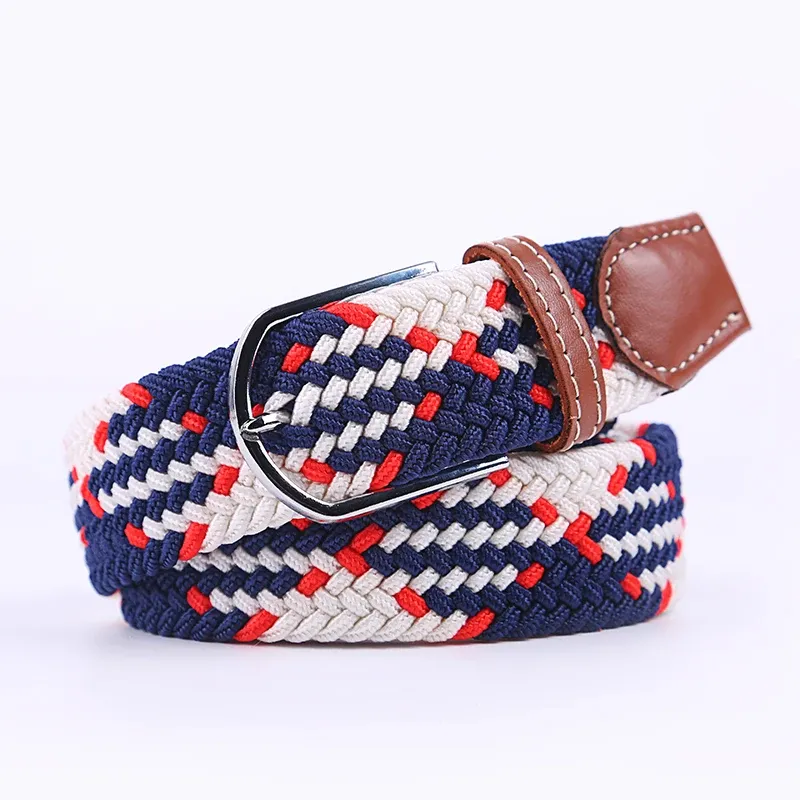 HOT Blue Black Female Casual Knitted Pin Buckle Men Belt Woven Canvas Elastic Expandable Braided Stretch Belts Women Jeans_mkmklike.com