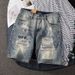 Men's Trendy Summer Denim Shorts Style Thin Korean Slim Fit Ripped Five Point Jeans_mkmklike.com