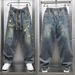 Trendy Brand American Design Sense Ripped Jeans Men's Autumn Trend Ruffian Handsome Retro Patch Cloth Loose Straight Pants_mkmklike.com