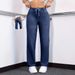 Women's Straight Leg Jeans Mid Rise Casual Style Elastic Waistband Stretch Fabric Drawstring_mkmklike.com