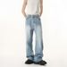 Men's Clothing New Korean Light Washed White Elastic Waist Straight Loose Denim Pants Trendy_mkmklike.com